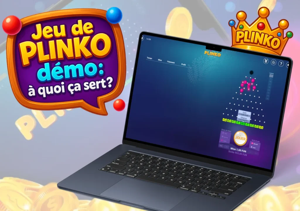 démonstration du jeu Plinko affiché sur ordinateur portable, avec question sur son utilité