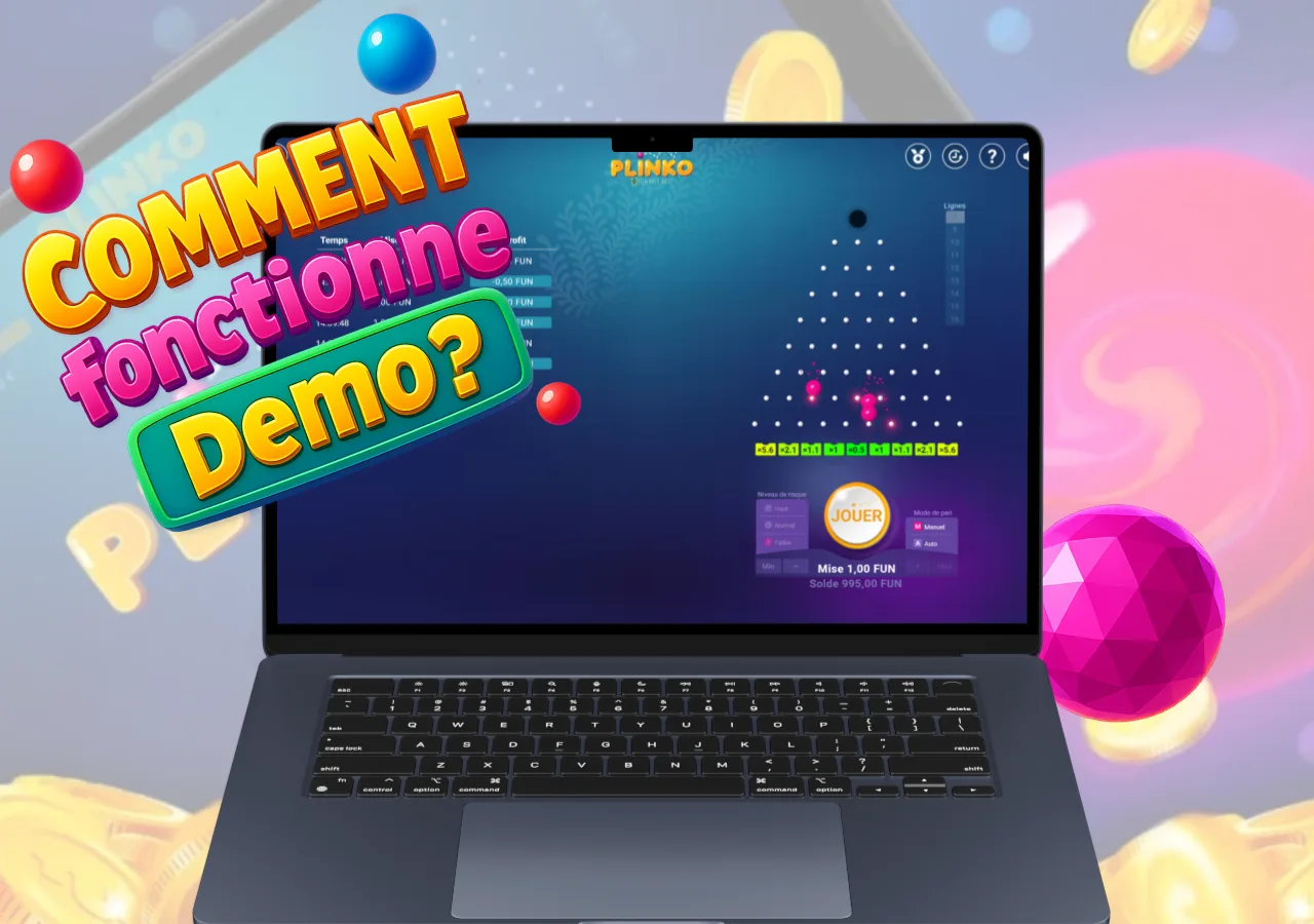 Interface du jeu Plinko en mode démo illustrant le fonctionnement des paris simulés