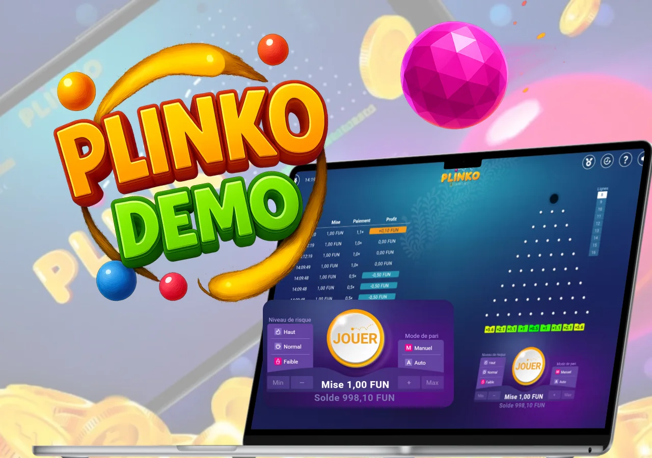 Version de démonstration du jeu Plinko avec interface de mise en FUN et options de jeu visibles